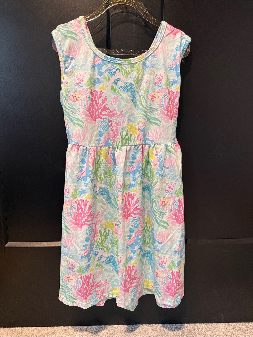Girls Sleeveless Sea Life Print Dress - Pink Blue Green